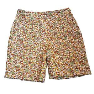 Vintage Womens Shorts Miss K Polyester Knit Floral Green Brown 1970s 12 READ